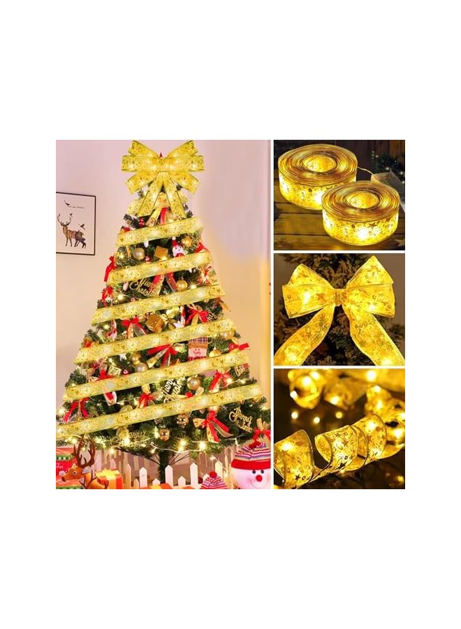 The Bros 2Pcs Christmas Ribbon Lights, Christmas Tree Ribbon Lights 19.6ft 60 Lights Warm White Double Layer Ribbon Fairy Lights for Christmas Party Garden Indoor Outdoor Decors  - Image 2
