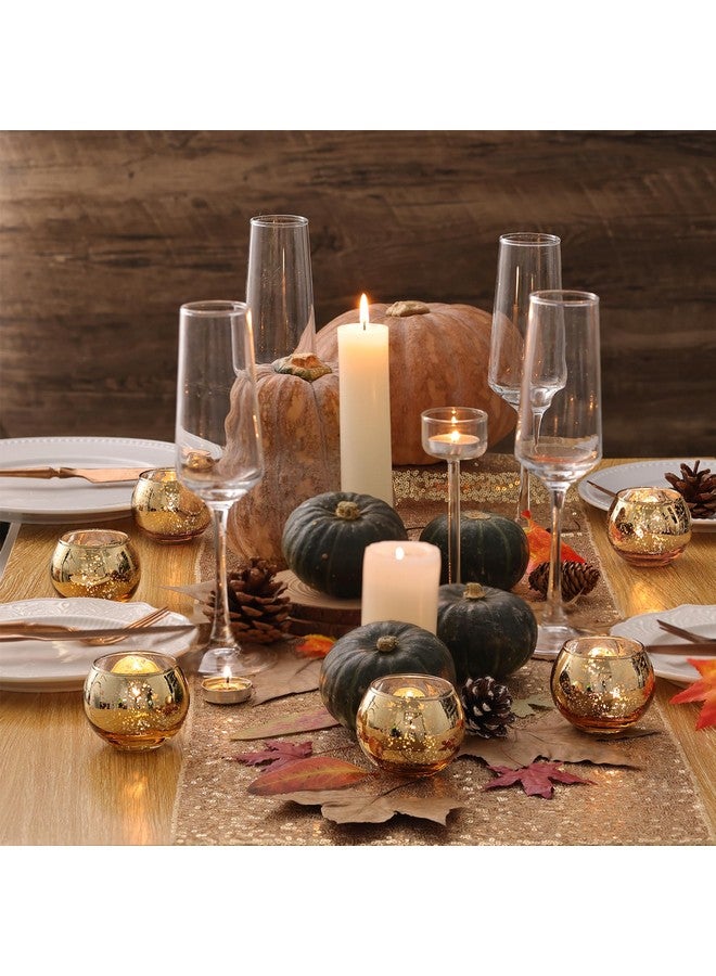 Volens Round Gold Votive Candle Holders, Mercury Glass Candle Holder Set of 12 - Image 5