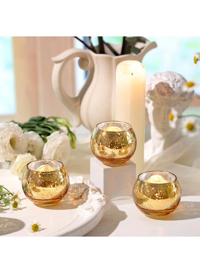 Volens Round Gold Votive Candle Holders, Mercury Glass Candle Holder Set of 12 - Image 2