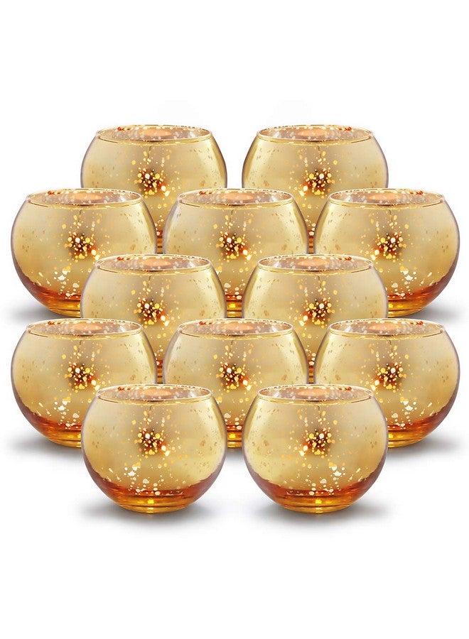 Volens Round Gold Votive Candle Holders, Mercury Glass Candle Holder Set of 12 - Image 1