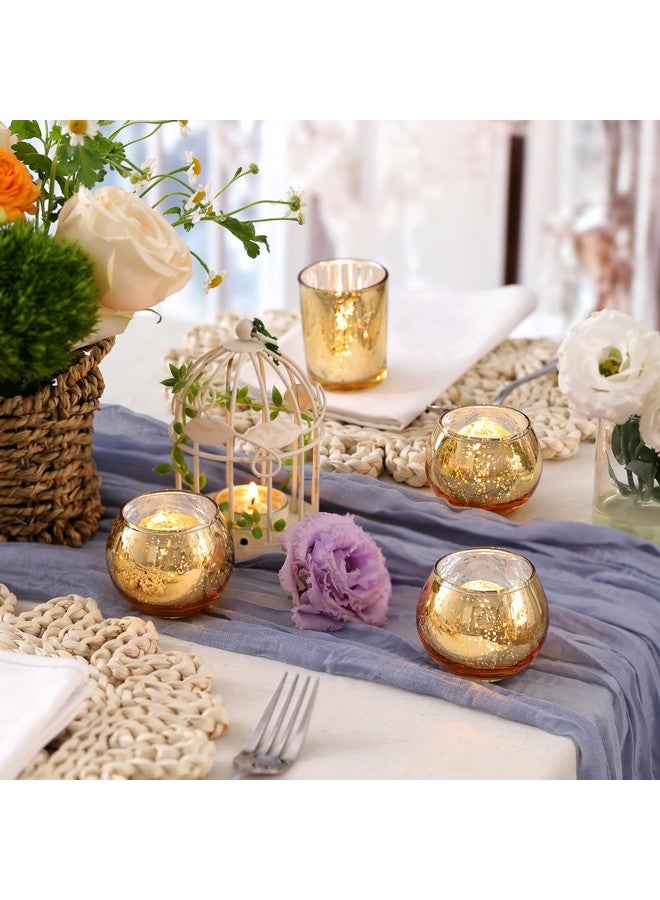 Volens Round Gold Votive Candle Holders, Mercury Glass Candle Holder Set of 12 - Image 4