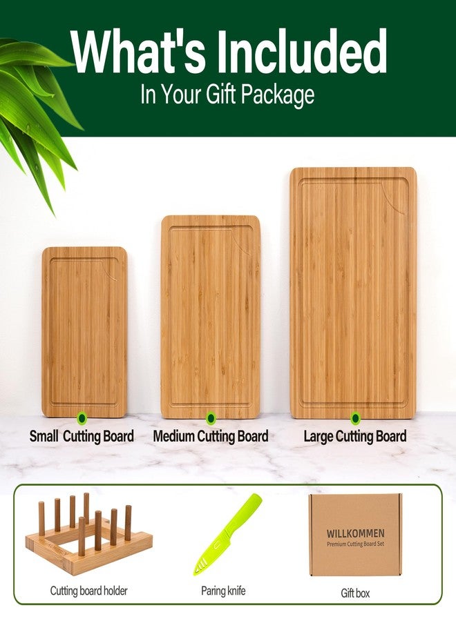 WILLKOMMEN Bamboo Cutting Board Set of 3, Cutting Boards For Kitchen with Juice Groove, Bamboo Chopping Board Set, Serving Board Set for Meat, Fruit Vegetable and Cheese - Image 4