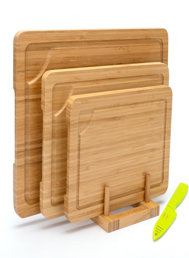 WILLKOMMEN Bamboo Cutting Board Set of 3, Cutting Boards For Kitchen with Juice Groove, Bamboo Chopping Board Set, Serving Board Set for Meat, Fruit Vegetable and Cheese - Image 1