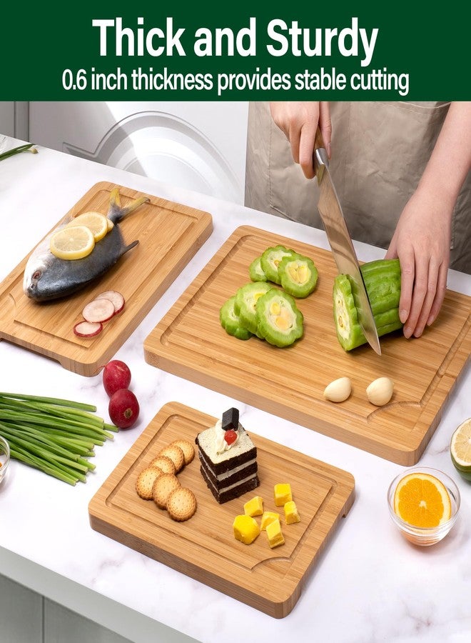 WILLKOMMEN Bamboo Cutting Board Set of 3, Cutting Boards For Kitchen with Juice Groove, Bamboo Chopping Board Set, Serving Board Set for Meat, Fruit Vegetable and Cheese - Image 2