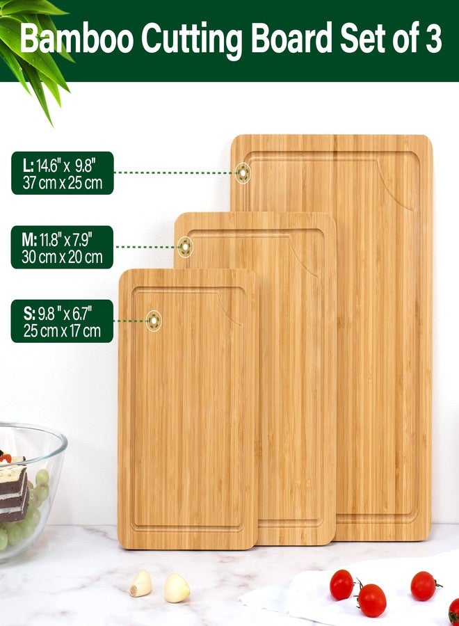 WILLKOMMEN Bamboo Cutting Board Set of 3, Cutting Boards For Kitchen with Juice Groove, Bamboo Chopping Board Set, Serving Board Set for Meat, Fruit Vegetable and Cheese - Image 3