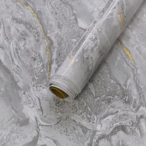 BAYYA Light Grey Marble Peel and Stick Countertop Contact Paper Granite Counter Top Vinyl Wrap Glossy Waterproof Removable Heat-Resistant Kitchen Counter Covers Wallpaper for Table Walls 15.8"x118" - Image 1