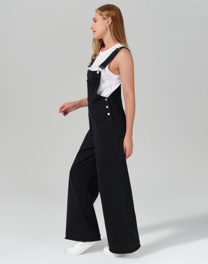 roswear Womenâ€™s Denim Overalls Loose Fit Stretchy Baggy Overall Bib Wide Leg Casual Jean Jumpsuits Black X-Large - Image 2