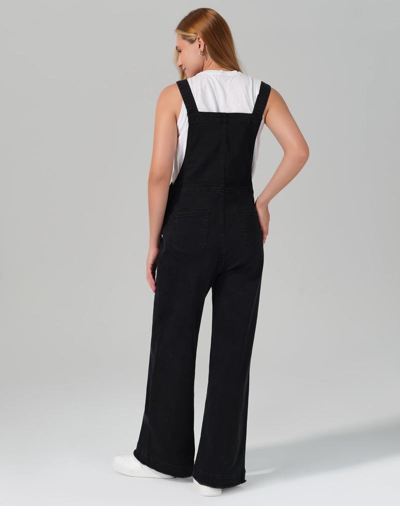 roswear Womenâ€™s Denim Overalls Loose Fit Stretchy Baggy Overall Bib Wide Leg Casual Jean Jumpsuits Black X-Large - Image 3