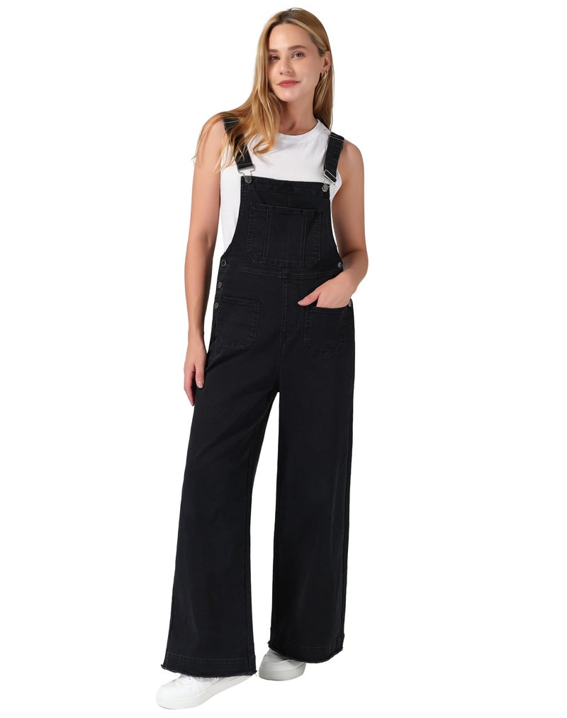 roswear Womenâ€™s Denim Overalls Loose Fit Stretchy Baggy Overall Bib Wide Leg Casual Jean Jumpsuits Black X-Large - Image 1