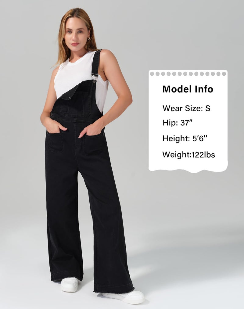 roswear Womenâ€™s Denim Overalls Loose Fit Stretchy Baggy Overall Bib Wide Leg Casual Jean Jumpsuits Black X-Large - Image 4
