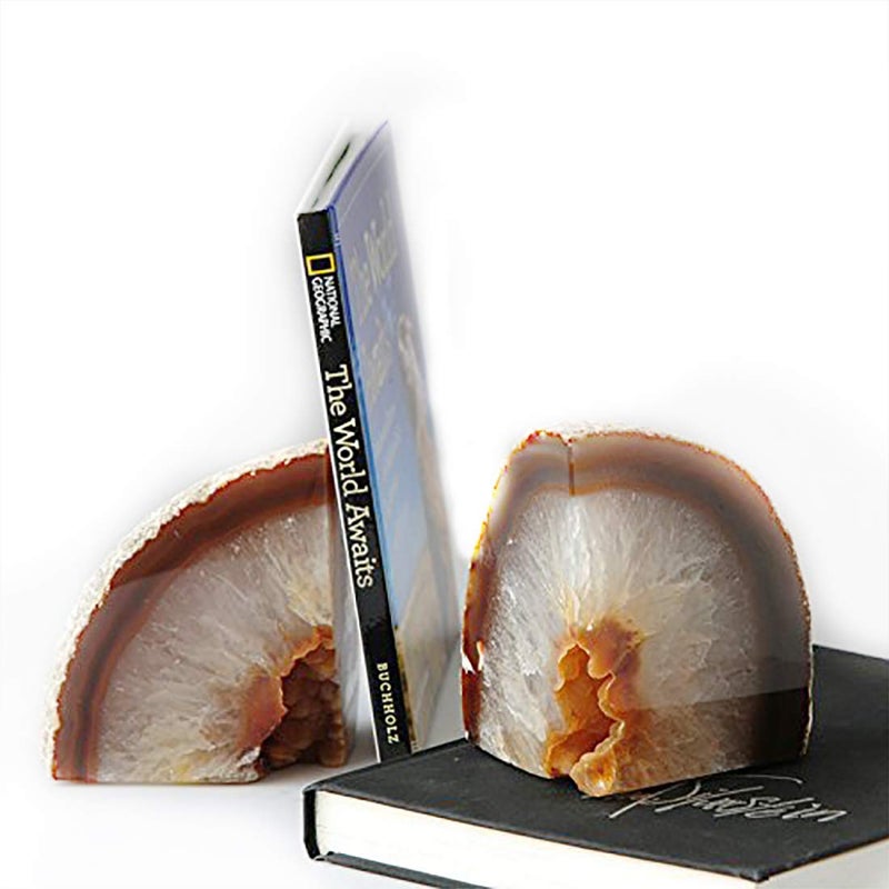 JIC Gem Natural Geode Bookends Decorative Agate Book Ends Stone Book Ends Holders for Shelves with Rubber Bumpers (1 Pair, 3-4 LBS) - Image 4