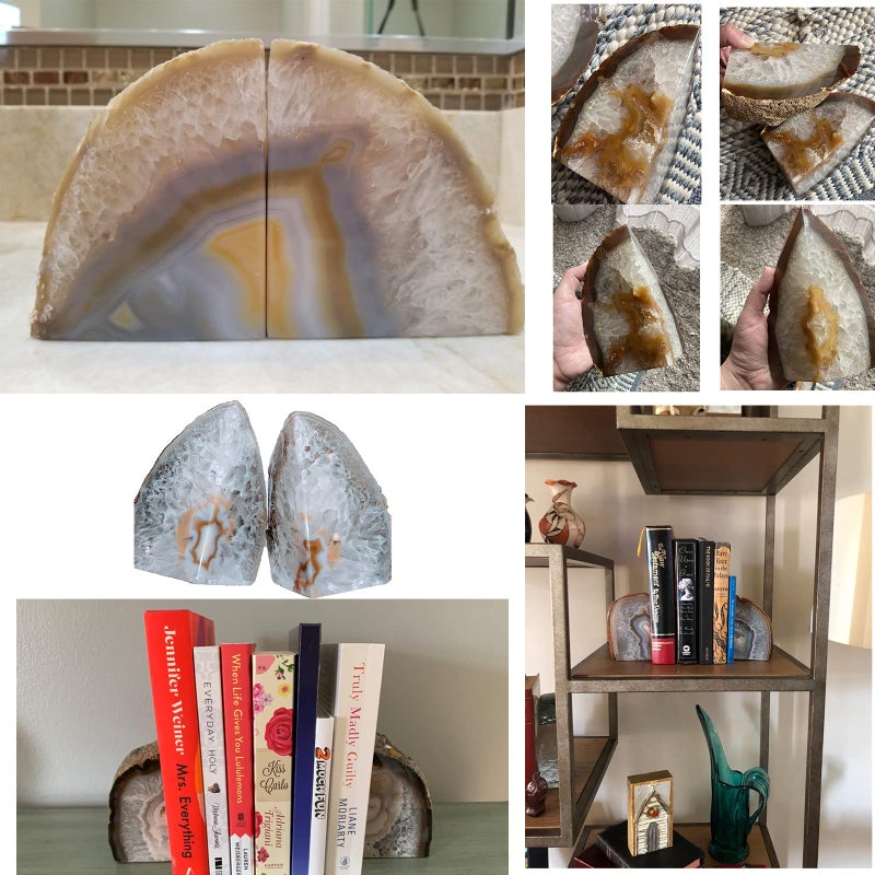 JIC Gem Natural Geode Bookends Decorative Agate Book Ends Stone Book Ends Holders for Shelves with Rubber Bumpers (1 Pair, 3-4 LBS) - Image 5