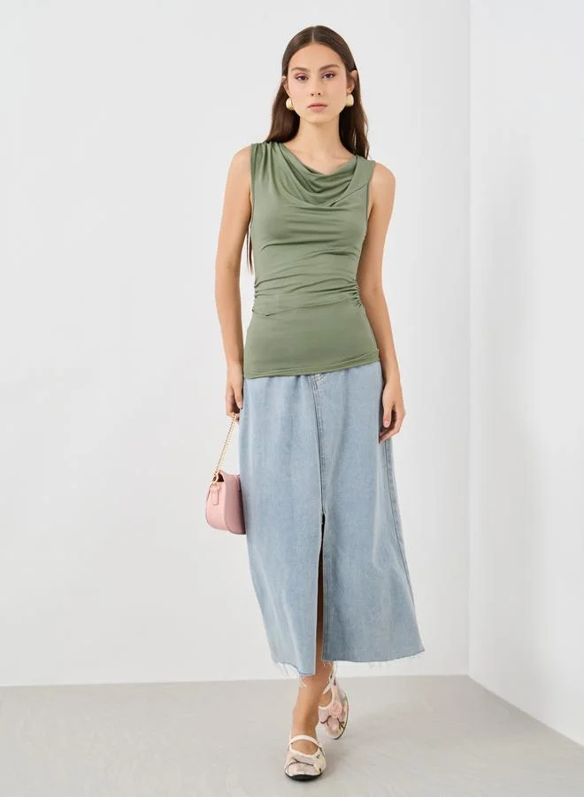 Take Two Take Two Solid Sleeveless Cowl Neck Fitted Top