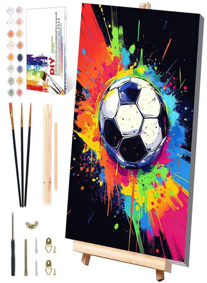 xackcme Soccer Paint by Numbers Kit for Kids with Framed Canvas - with Wooden Easel, Ball Sports Paint by Numbers for Kids Ages 8-12, Easy Acrylic Oil Painting Kits with Nice Gift Box for Wall Decor 12x8 inch - Image 1