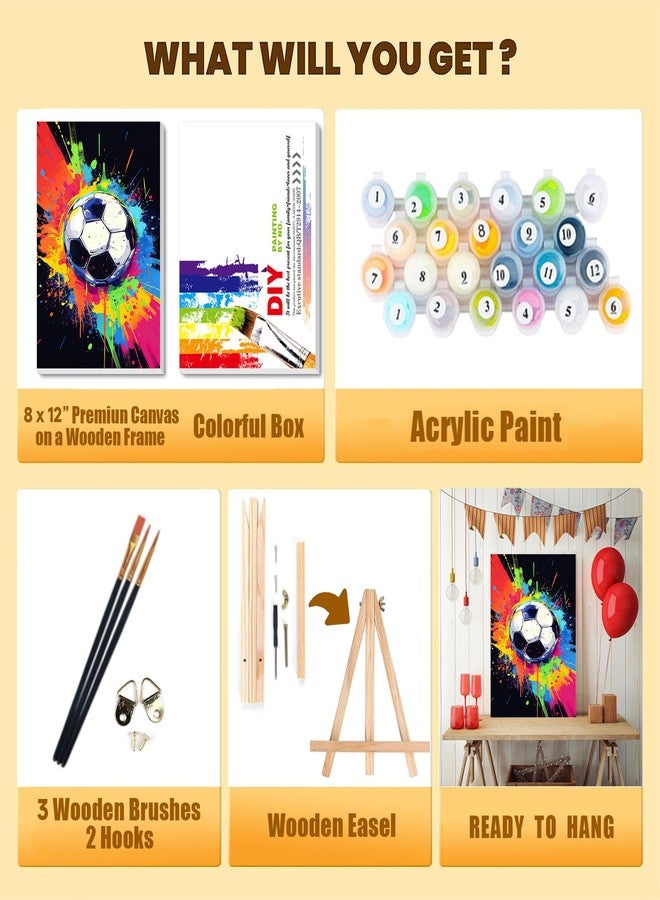 xackcme Soccer Paint by Numbers Kit for Kids with Framed Canvas - with Wooden Easel, Ball Sports Paint by Numbers for Kids Ages 8-12, Easy Acrylic Oil Painting Kits with Nice Gift Box for Wall Decor 12x8 inch - Image 4