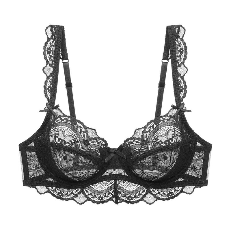 sexy lace underwear ultra-thin transparent large breast small plus size bra anti-sagging upper support pure desire bra - Image 3