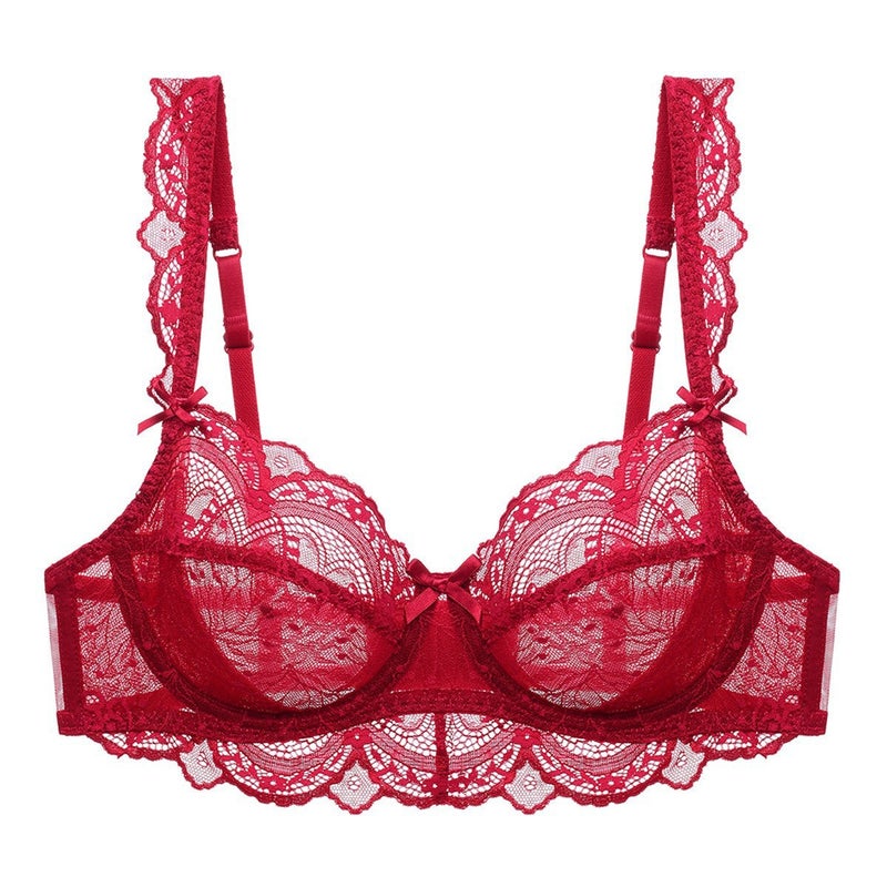 sexy lace underwear ultra-thin transparent large breast small plus size bra anti-sagging upper support pure desire bra - Image 4