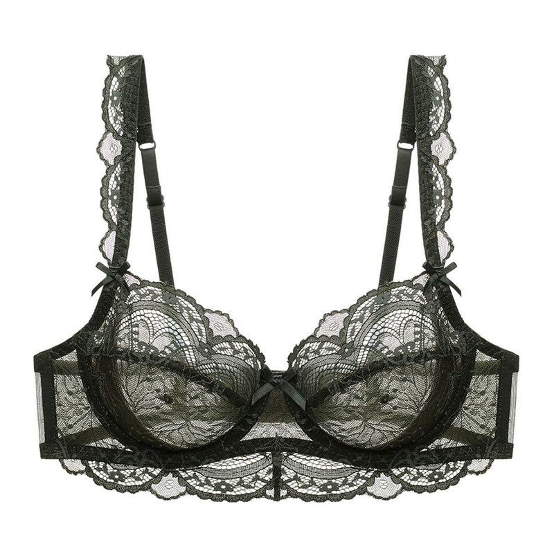 sexy lace underwear ultra-thin transparent large breast small plus size bra anti-sagging upper support pure desire bra - Image 1