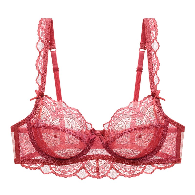 sexy lace underwear ultra-thin transparent large breast small plus size bra anti-sagging upper support pure desire bra - Image 2