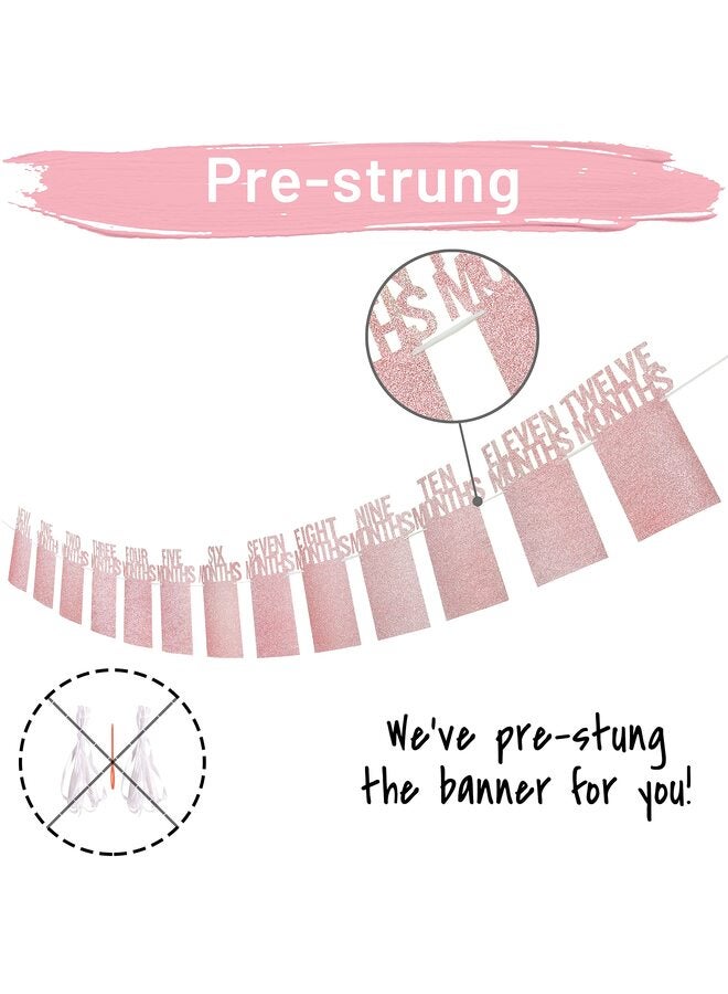 1st Birthday Photo Banner for Baby from Newborn to 12 Months, First Birthday Decorations for Boys/Girls Monthly Milestones Garland | First Photo Banner Pre-strung with Frame (Pink) - Image 2