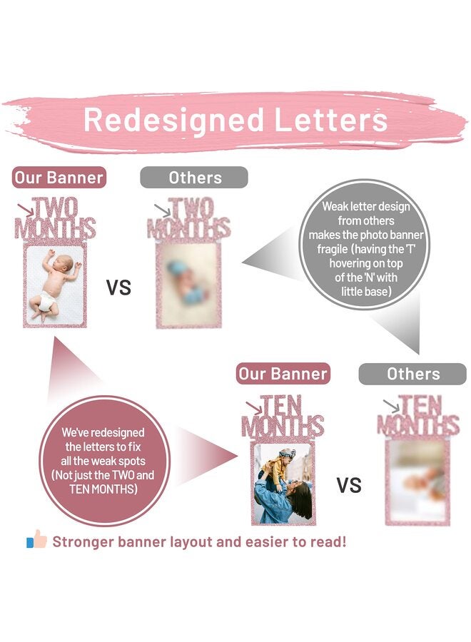 1st Birthday Photo Banner for Baby from Newborn to 12 Months, First Birthday Decorations for Boys/Girls Monthly Milestones Garland | First Photo Banner Pre-strung with Frame (Pink) - Image 3
