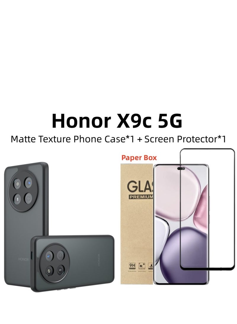 [1+1 Sets] For Honor X9c 5G Case Cover & Screen Protector Frosted Translucent Back Protective Slim Phone Cover, Anti-Fingerprints, Anti-Fall Drop Protection，Tempered Flim  - Image 1