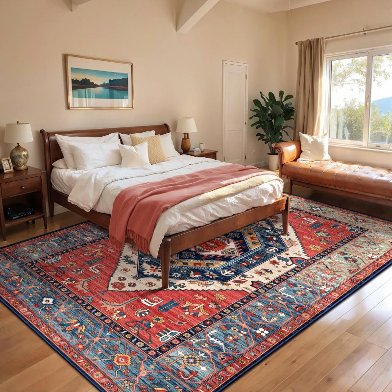 SERISSA Washable Rugs 8x10 Area Rugs, Large Non-Slip Boho Living Room Rust Rug, Ultra Soft Vintage Print Distressed Oriental Tribal Farmhouse Carpet for Dining Room Bedroom Dorm Office Home Decor - Image 2