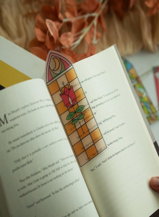 SWATOM 6 PCS Two-Sided Frosted Stained Glass Bookmarks for Reading Women Waterproof Transparent Plastic Bookmark Gifts for Book Lovers with Bookmark Holders - Image 4