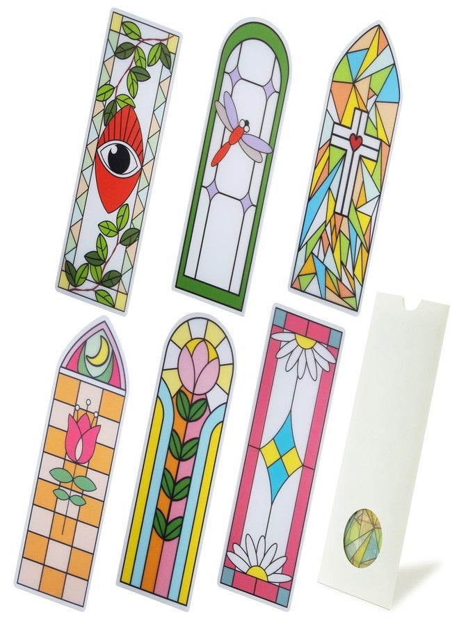 SWATOM 6 PCS Two-Sided Frosted Stained Glass Bookmarks for Reading Women Waterproof Transparent Plastic Bookmark Gifts for Book Lovers with Bookmark Holders - Image 1