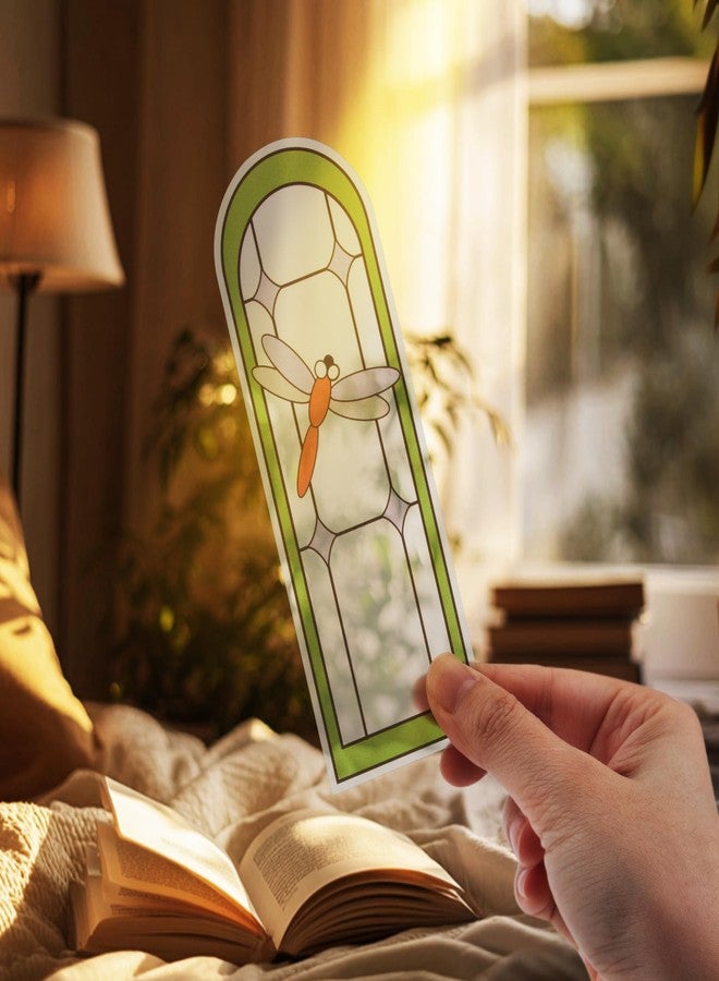 SWATOM 6 PCS Two-Sided Frosted Stained Glass Bookmarks for Reading Women Waterproof Transparent Plastic Bookmark Gifts for Book Lovers with Bookmark Holders - Image 3