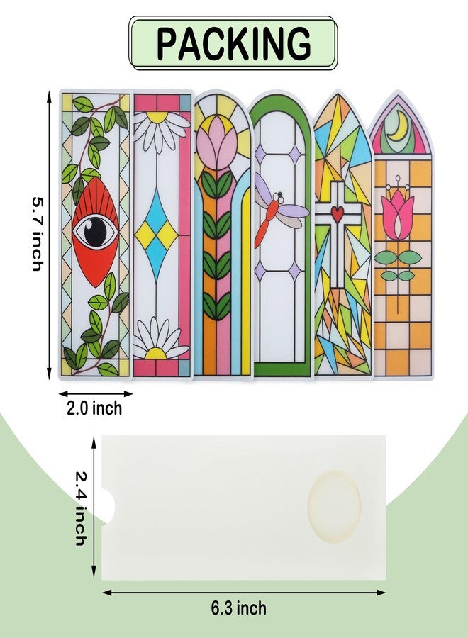 SWATOM 6 PCS Two-Sided Frosted Stained Glass Bookmarks for Reading Women Waterproof Transparent Plastic Bookmark Gifts for Book Lovers with Bookmark Holders - Image 2
