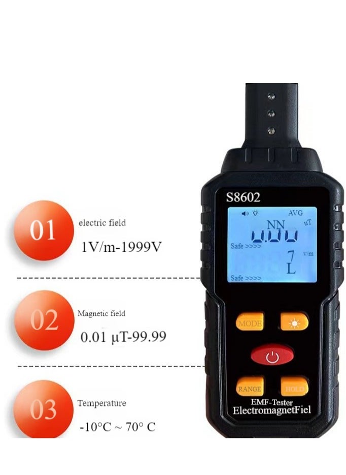 Generic EMF Meter, Portable Digital Radiation Detector, Handheld EMF Detector for Home/Outdoor, Electric/Magnetic Field/Ghost Detector - LED Light & Sound Alarm Black  - Image 2