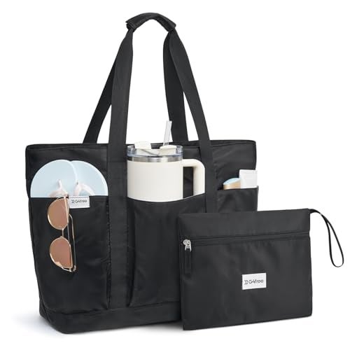 G4Free Beach BagWaterproof Beach Tote Pool Bags for WomenLarge Capacity Foldable for Weekender Travel Black - Image 1