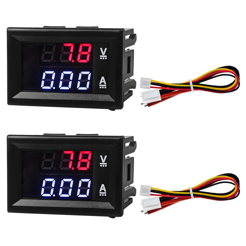 SHMZK 2 PCS 028 Digital Voltmeter Ammeter DC 0100V 10A 2 in 1 Volt Amp Meter with Connect Wires Red Blue Dual LED Display Panel Current Tester Voltage Gauge for EV Car Boat 10A - Image 3