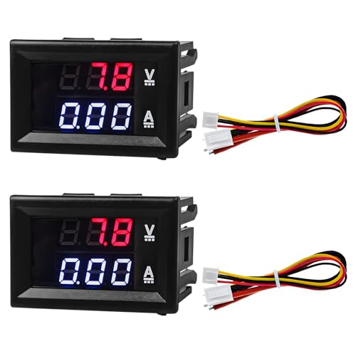 SHMZK 2 PCS 028 Digital Voltmeter Ammeter DC 0100V 10A 2 in 1 Volt Amp Meter with Connect Wires Red Blue Dual LED Display Panel Current Tester Voltage Gauge for EV Car Boat 10A - Image 1