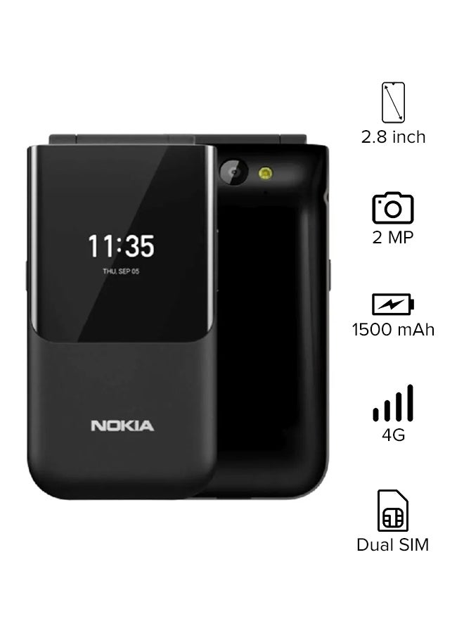 نوكيا هاتف 2720 ثنائي الشريحة بدقة 512 ميجابكسل وذاكرة رام سعة 4 جيجابايت ويدعم تقنية 4G LTE، لون أسود - Image 1