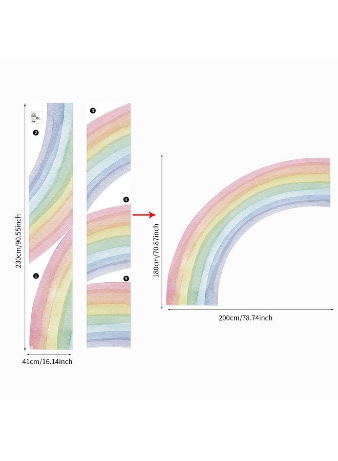 FUNLIFE Fabric Peel And Stick Large Rainbow Wall Mural Stickers For Girls, Precut Left Pastel Half Watercolor Rainbow Wall Sticker Decals For Kids Bedroom Living Room Playroom, 78.74" X 70.87" - Image 2
