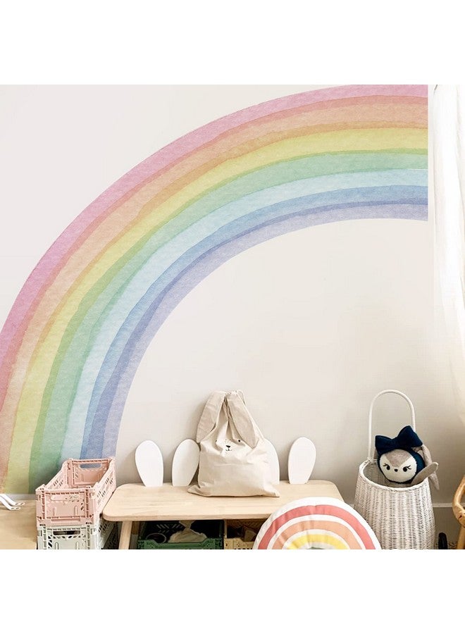 FUNLIFE Fabric Peel And Stick Large Rainbow Wall Mural Stickers For Girls, Precut Left Pastel Half Watercolor Rainbow Wall Sticker Decals For Kids Bedroom Living Room Playroom, 78.74" X 70.87" - Image 1
