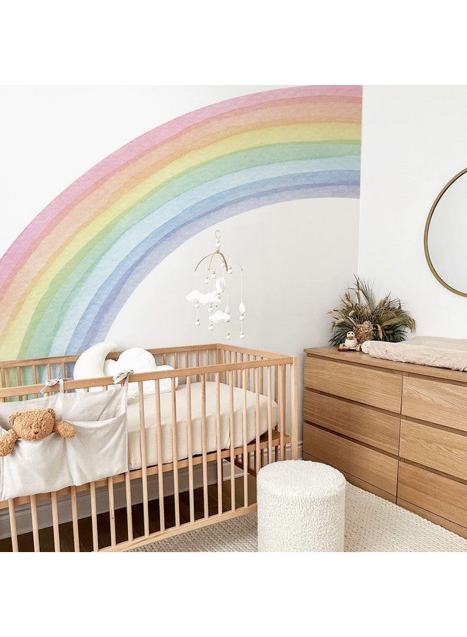 FUNLIFE Fabric Peel And Stick Large Rainbow Wall Mural Stickers For Girls, Precut Left Pastel Half Watercolor Rainbow Wall Sticker Decals For Kids Bedroom Living Room Playroom, 78.74" X 70.87" - Image 4