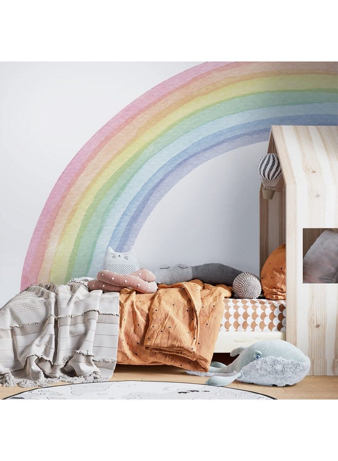 FUNLIFE Fabric Peel And Stick Large Rainbow Wall Mural Stickers For Girls, Precut Left Pastel Half Watercolor Rainbow Wall Sticker Decals For Kids Bedroom Living Room Playroom, 78.74" X 70.87" - Image 3