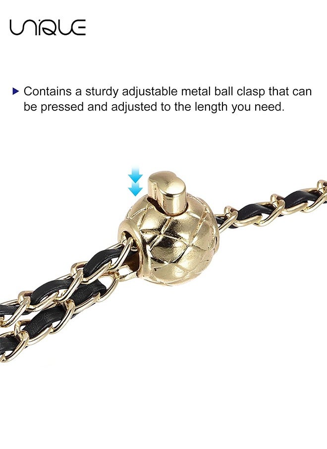Unique Purse Chain Strap，Metal Leather Chain Iron Bag Flat Chain, Metal Ball Buckle Synthetic Leather Chain Adjustable Purse Chain Metal Crossbody Handbag Chain Replacement with Regulating Bead Clasps  - Image 3