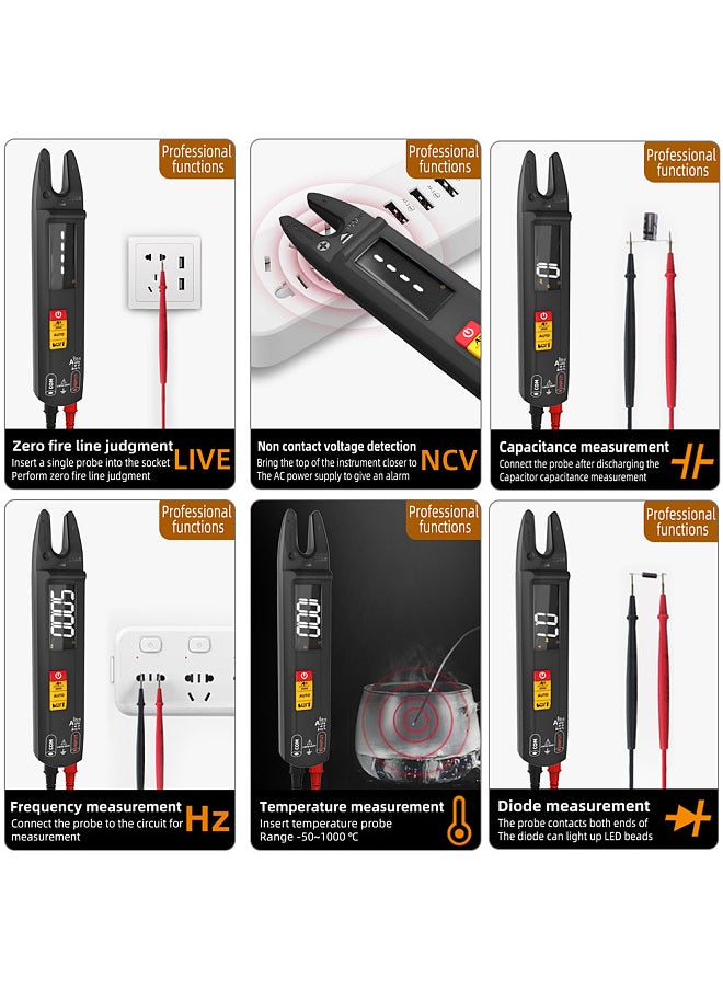 3in1 Handheld Digital Multimeter Clamp Ammeter Electric Test Pen LCD Color Display Handheld Multimeter 6000 True RMS Counts Professional Voltage Capacitance Resistance