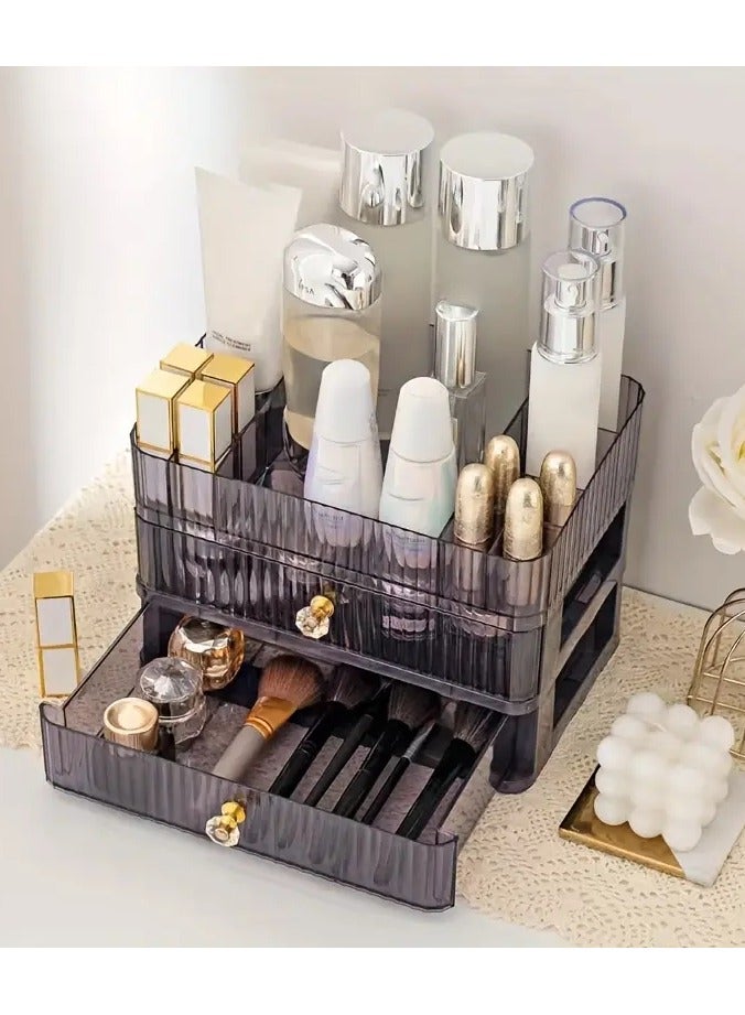 أوريتي منظم مكياج لمنظم سطح الطاولة الكبير مع أدراج، وتخزين مستحضرات التجميل للعناية بالبشرة، والفرش، وظلال العيون، واللوشن، وأحمر الشفاه، وطلاء الأظافر، رائع لخزانة الملابس - Image 1