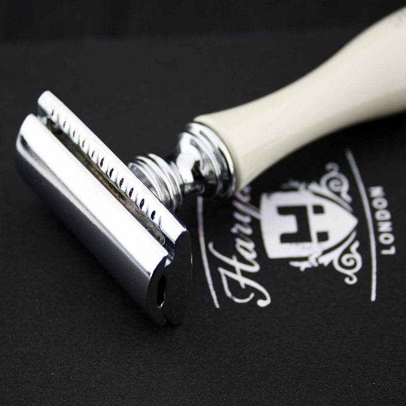 Haryali London Luxury Ivory Mens Shaving Set With Double Edge Safety Razor Pure Black Badger Hair Brush Perfect Set For Men - Image 4