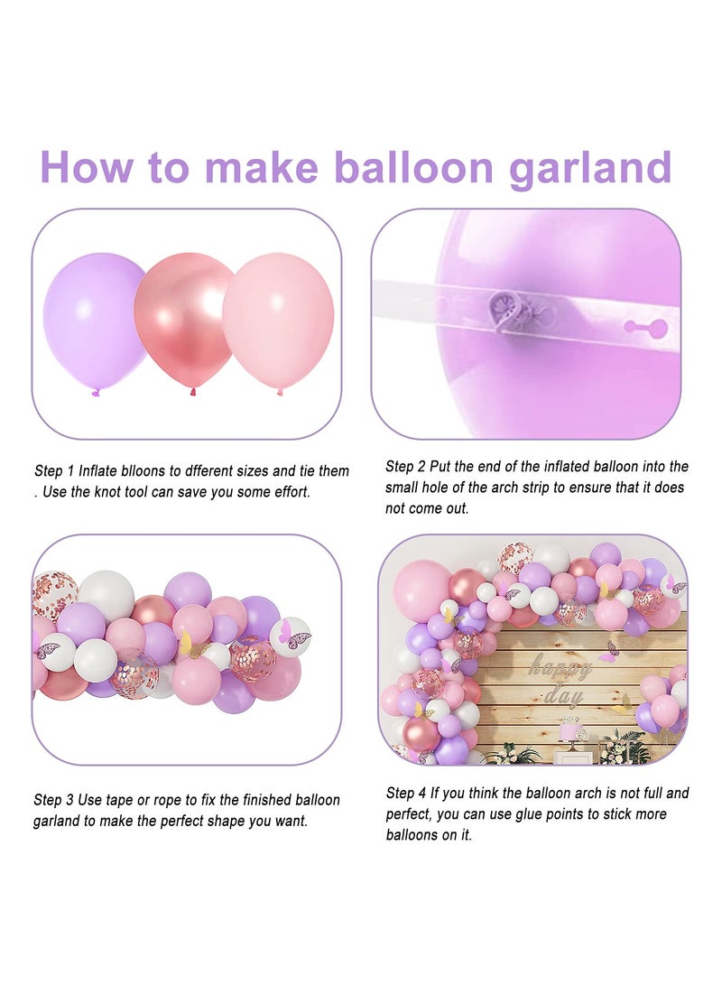Excefore Party Decorations, 121 Pcs erfly Birthday Party Decorations Set, Rose Gold White Pink and Purple Balloons Arch Garland Kit, Confetti Foil Balloons Banners for Girl Birthday Party - Image 4