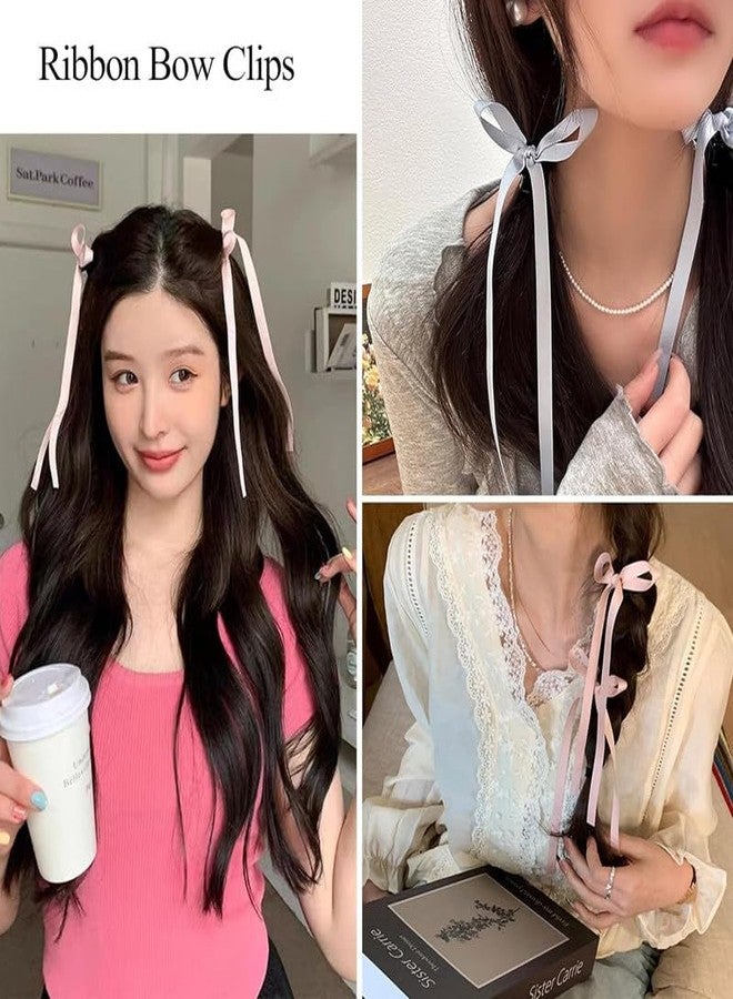 Shidara 4 pcs premium Hair Clips Tassel Ribbon Clips Long Tail Claw Clip Silky Satin Hair Barrette Snap Hairpins 4PCS Cute Solid Bowknot Alligator Hair Clips Hair Acces - Image 4