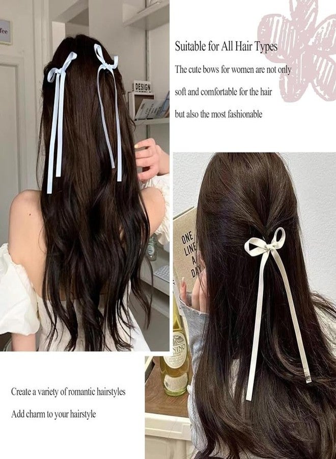 Shidara 4 pcs premium Hair Clips Tassel Ribbon Clips Long Tail Claw Clip Silky Satin Hair Barrette Snap Hairpins 4PCS Cute Solid Bowknot Alligator Hair Clips Hair Acces - Image 3