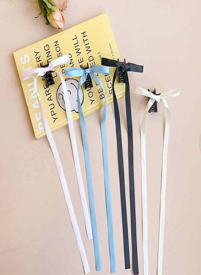 Shidara 4 pcs premium Hair Clips Tassel Ribbon Clips Long Tail Claw Clip Silky Satin Hair Barrette Snap Hairpins 4PCS Cute Solid Bowknot Alligator Hair Clips Hair Acces - Image 5