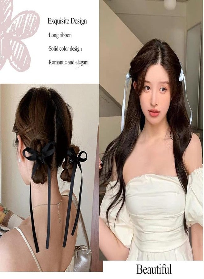 Shidara 4 pcs premium Hair Clips Tassel Ribbon Clips Long Tail Claw Clip Silky Satin Hair Barrette Snap Hairpins 4PCS Cute Solid Bowknot Alligator Hair Clips Hair Acces - Image 2