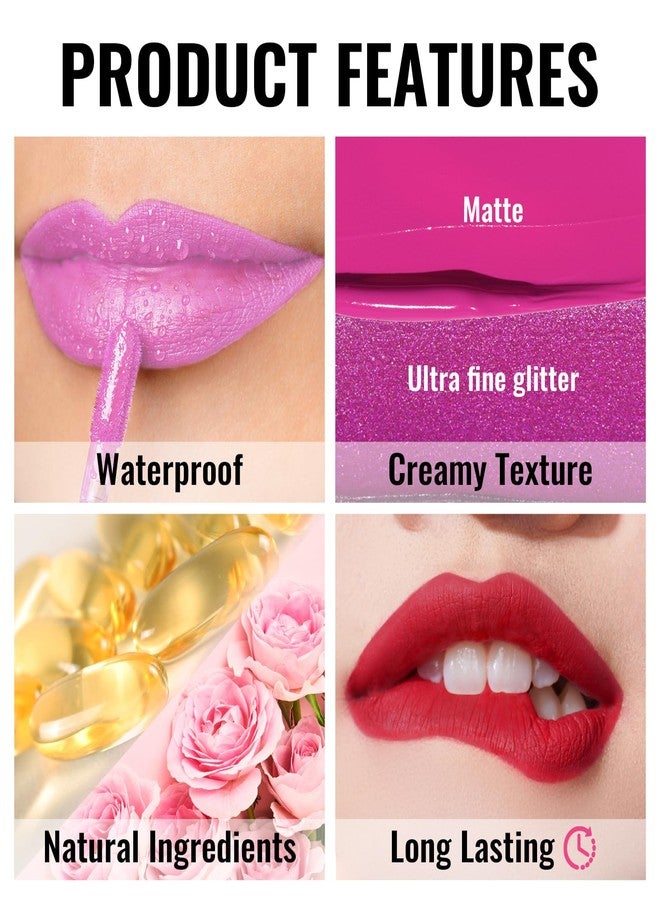 Oulac Matte Liquid Purple Lipstick for Women, Fuchsia Long Lasting Lip Gloss, Waterproof Highly Pigmented Creamy Formula Lipstick with Vitamin E, Vegan, 4.5ml (MS02) - Image 4